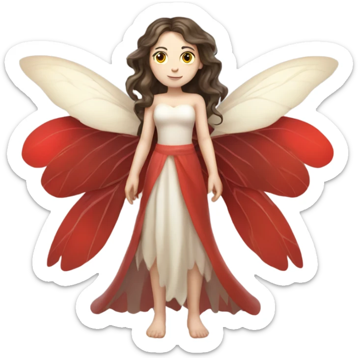 Pale skin, brunette fairy woman with red wings full body sticker