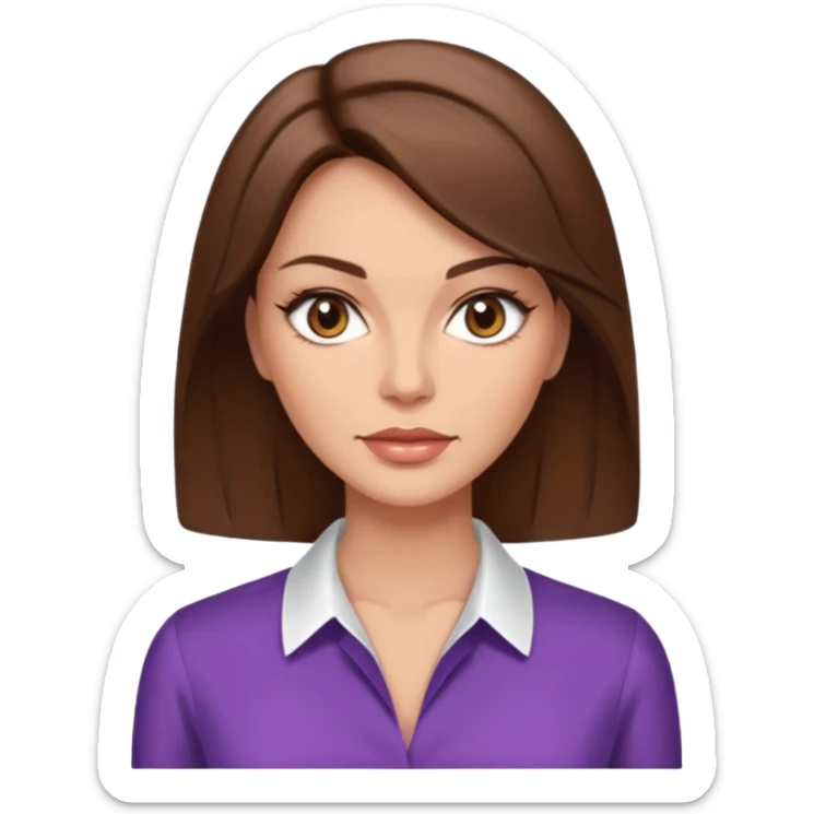 create an emoji of an adult woman with botox, with a square cut and brown hair, light skin, brown eyes and an elegant blouse sticker
