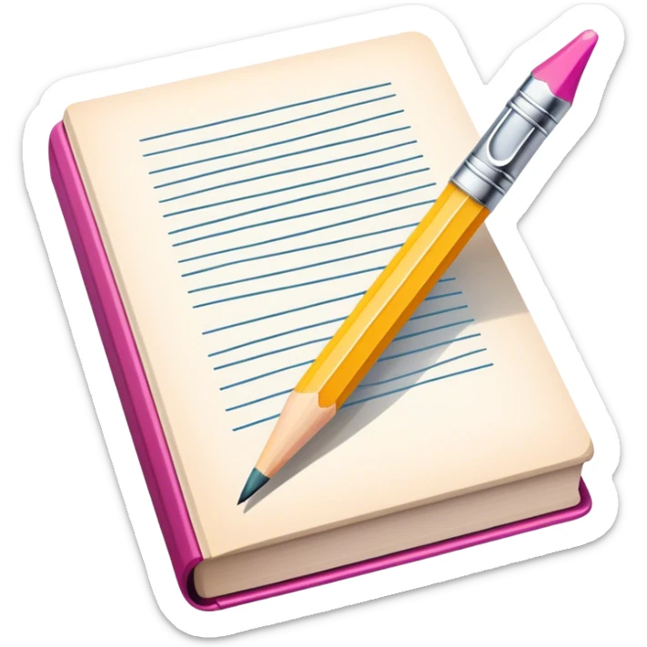 Illustration icon, pencil and paintbrush under illustrated page of book, colorful sketch, simple lines, minimalistic style, transparent background. sticker