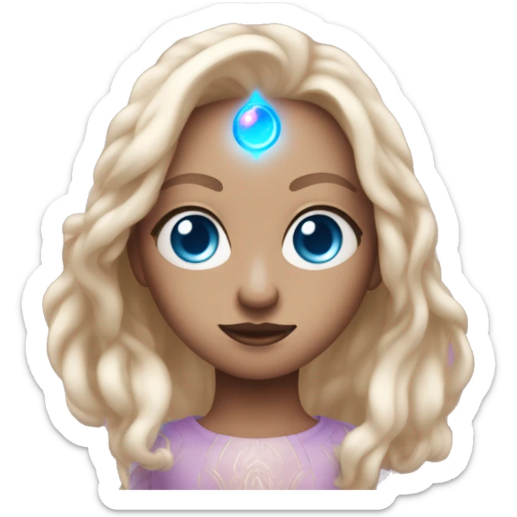 magical diva with thin pink andromedan skin long hair and blue eyes glowing third eye sticker
