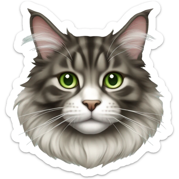 Maine Coon cat with forest color and white chin and green eyes sticker