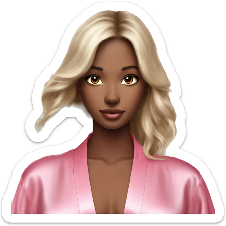 Black hair hazel eye Victoria secret angel in pink silk robe with white angel wings sticker