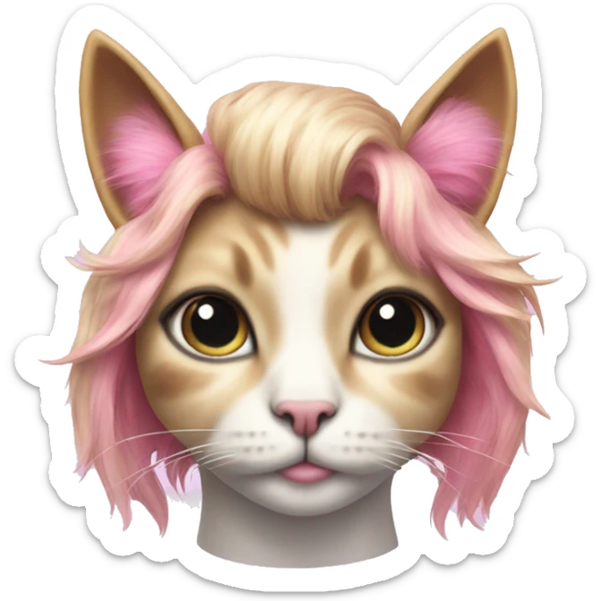 Unicorn cat with a high fashion mullet that’s pink sticker
