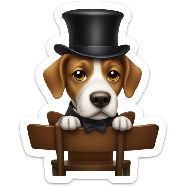 a dog wearing a bowler hat with a long snout sitting on a chair holding a cup of coffee  sticker