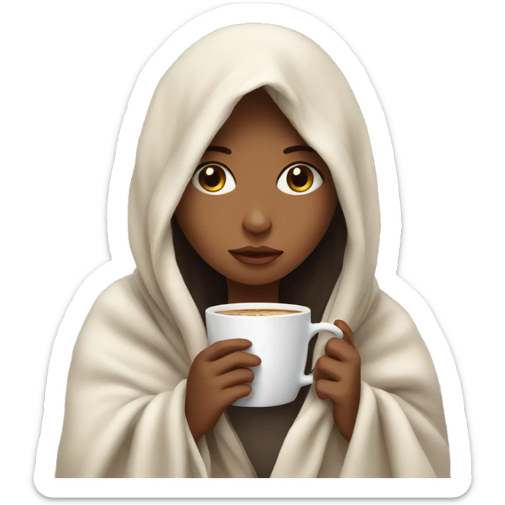 girl inside a blanket sipping coffee eyes closed sticker