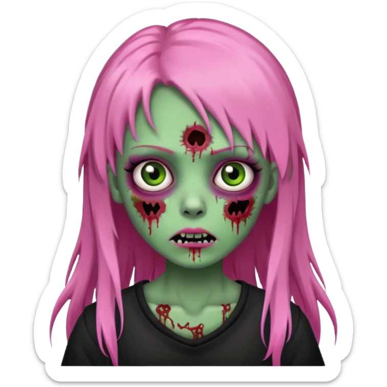 zombie girl with black, pink and green long hair with franja sticker