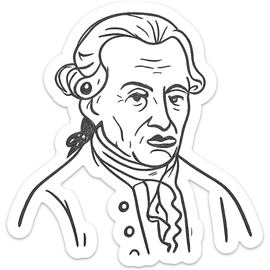 black outline sketch of the famous portrait of philosopher Immanuel Kant, no fill, only outlines, hand-drawn style sticker