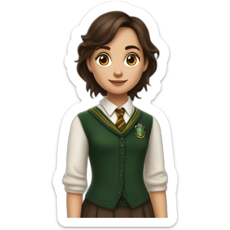 Fille brune aux yeux marron blanche de peau avec une tenue de la maison serpentard dans Harry potter sticker