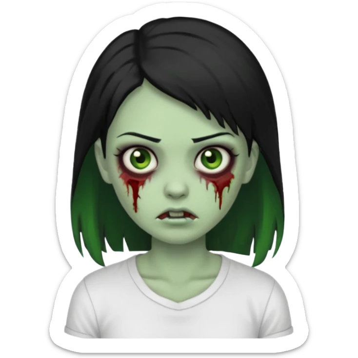 zombie girl with white shirt but similar to this with green skin black hair sticker