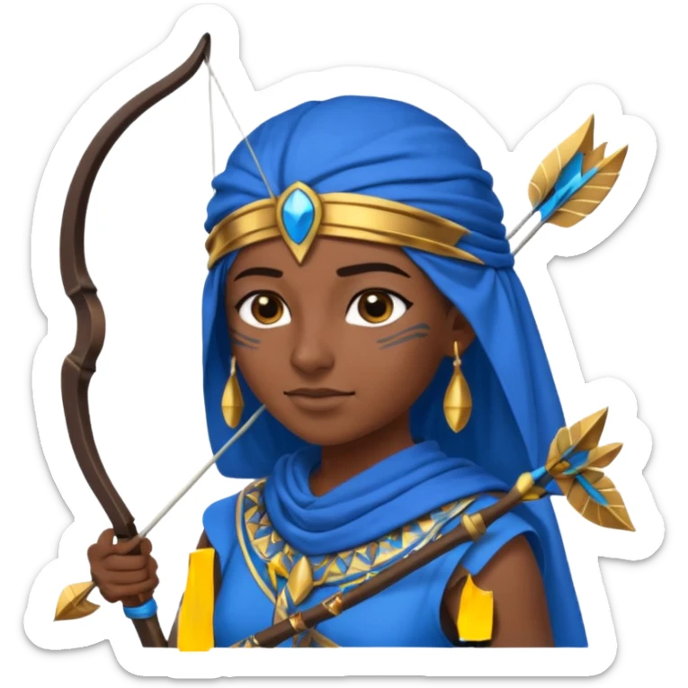 Emoji portrait of an Egyptian archer. Headcloth, bow and arrow, focused expression. sticker