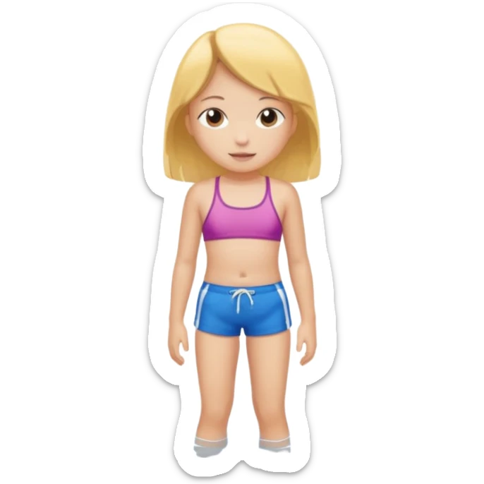 Child swimmer girl standing  only shorts no shirt sticker