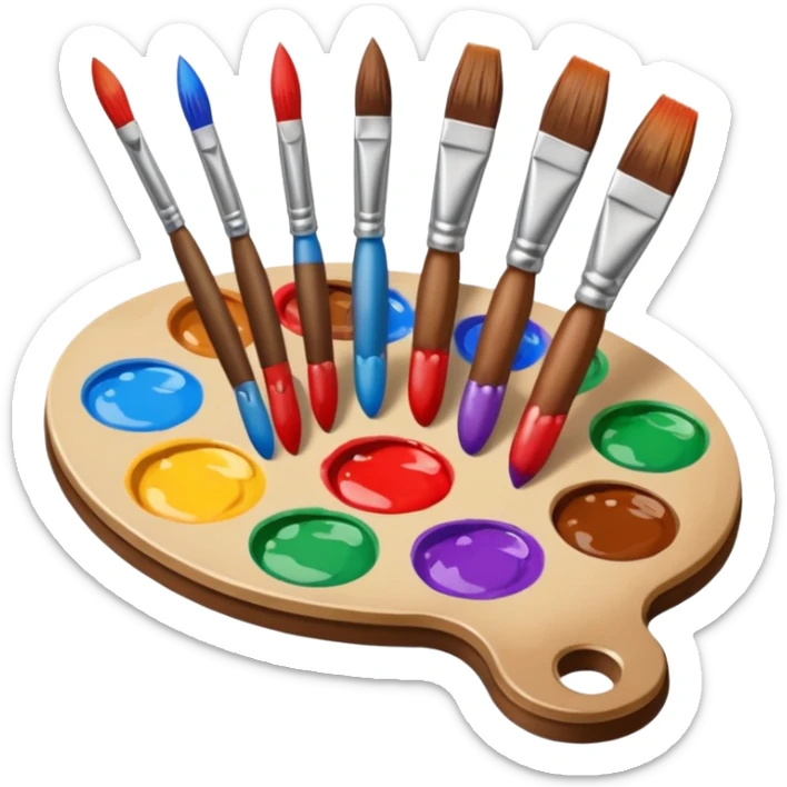 STICKER PINCEAUX ROUGE ET BRUN AVEC PALETTE DE PEINTURE ET TACHE DE PEINTURE sticker