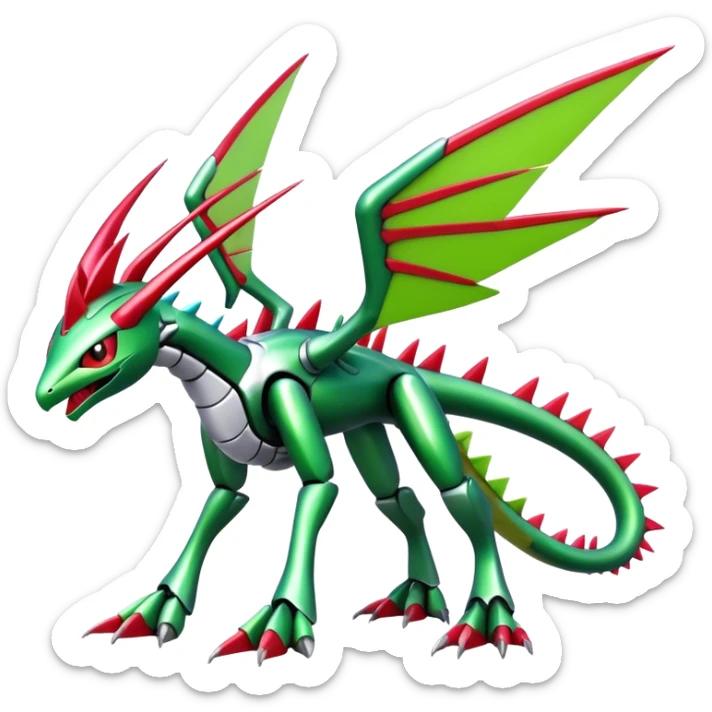 Spiky Cool Edgy shiny colorful Digimon-Fakemon-Flygon-Gabite-Mecha, full body, two legs sticker