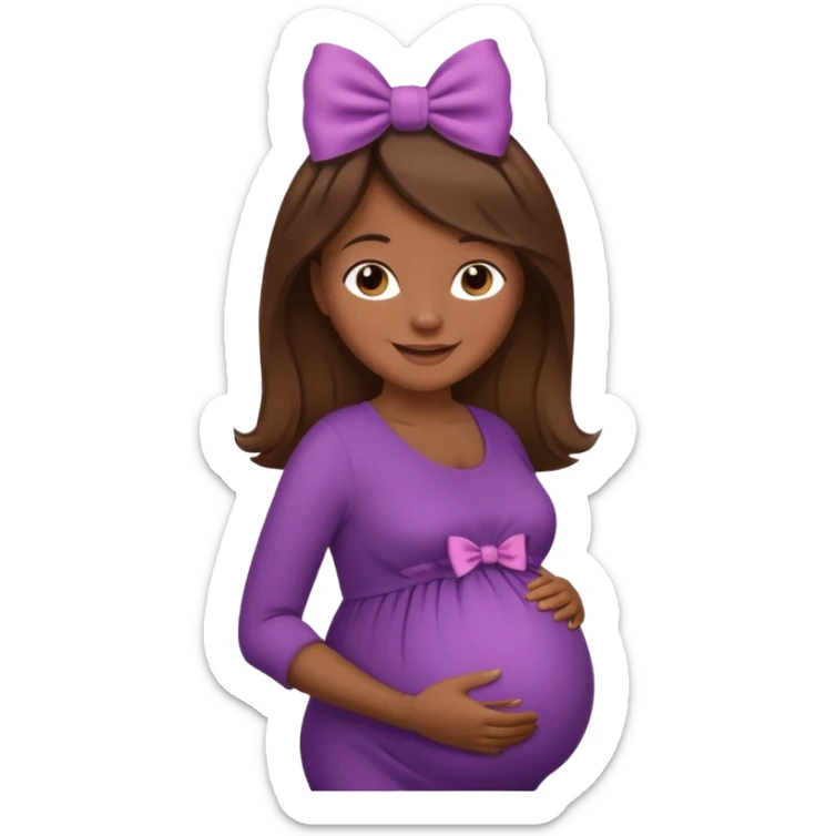 pregnant woman, brown hair, dark skin, bow in hair sticker
