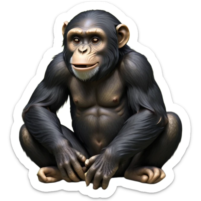 cinematic-chimpanzee-realistic-full-body-sitting-emoji,-long-powerful-arms-resting-on-its-knees,-expressive-dark-eyes-filled-with-intelligence-and-curiosity,-coarse-black-fur-textured-and-detailed,-softly-wrinkled-face-hinting-at-a-mischievous-smile,-slightly-open-mouth-showing-a-glimpse-of-teeth,-simplified-yet-realistic-focused-features,-highly-detailed,-glowing-with-a-warm-jungle-light

 sticker