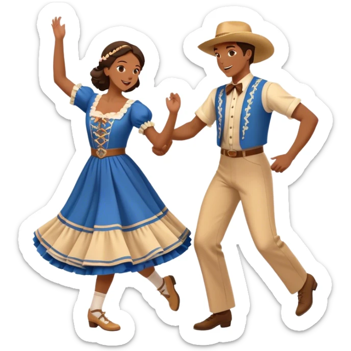 Cinematic Realistic scene of two square dancers in traditional American folk costumes, captured in joyful, coordinated motion with vibrant, rustic lighting that highlights their cultural heritage sticker