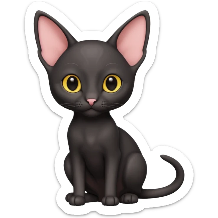A 3D cartoon black Oriental Shorthair cat with bulky body, tall ears, Nice fur, dark cinematic background, Memoji-style. full body or half body. sticker