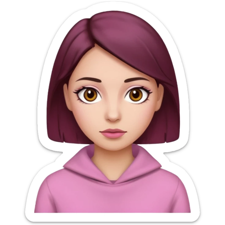 Woman with pink all skin, white background, dark brown hair and hazel eyes and brown eyebrows sticker