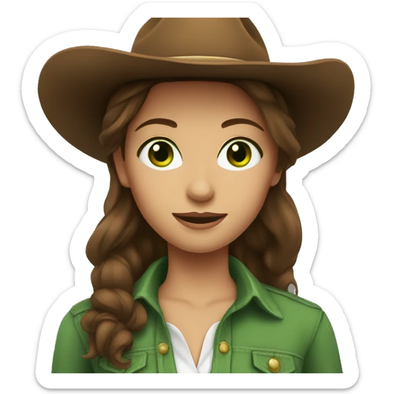 Cowgirl with brown hair and green eyes sticker