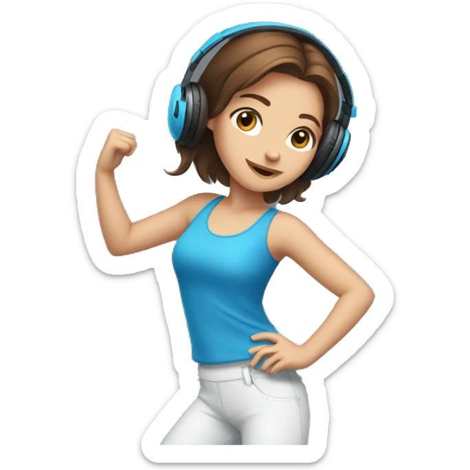 Girl with brown hair and blue eyes dancing with headphones sticker