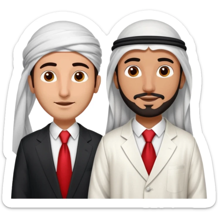 UAE sheikh in traditional clothes standing and talking with a USA businessman in a suit sticker