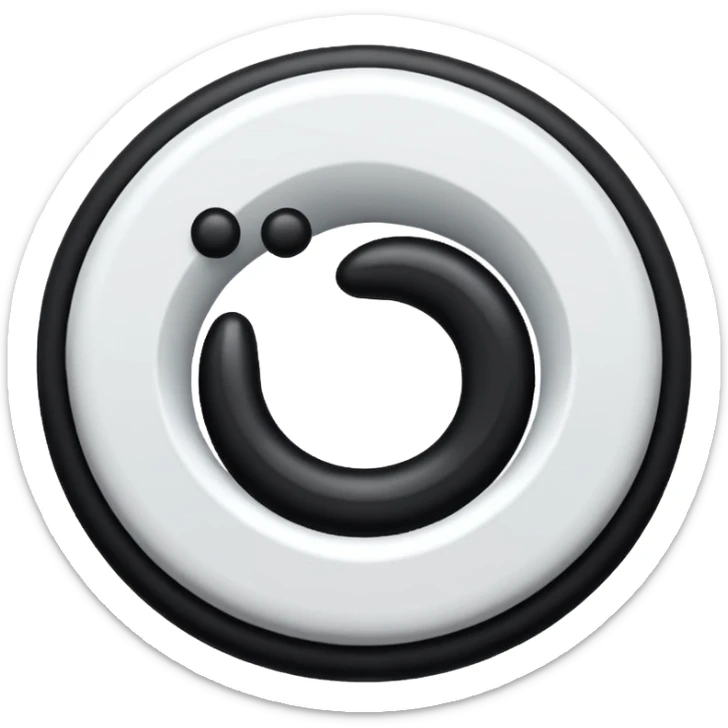 Quiero un logo de un círculo negro con una fina línea blanca vertical y una línea horizontal más gruesa que apunte hacia la izquierda. sticker