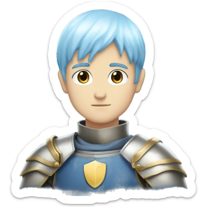 Himmel from the anime Frieren. He has blue bowl cut hair. He's white. He's a knight. He has elongated light blue eyes. His skin is white. sticker