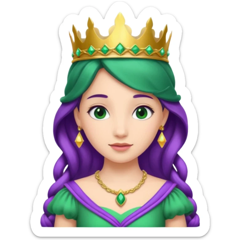Princesses, with Gold Crown on purple braid hair, with green dress sticker