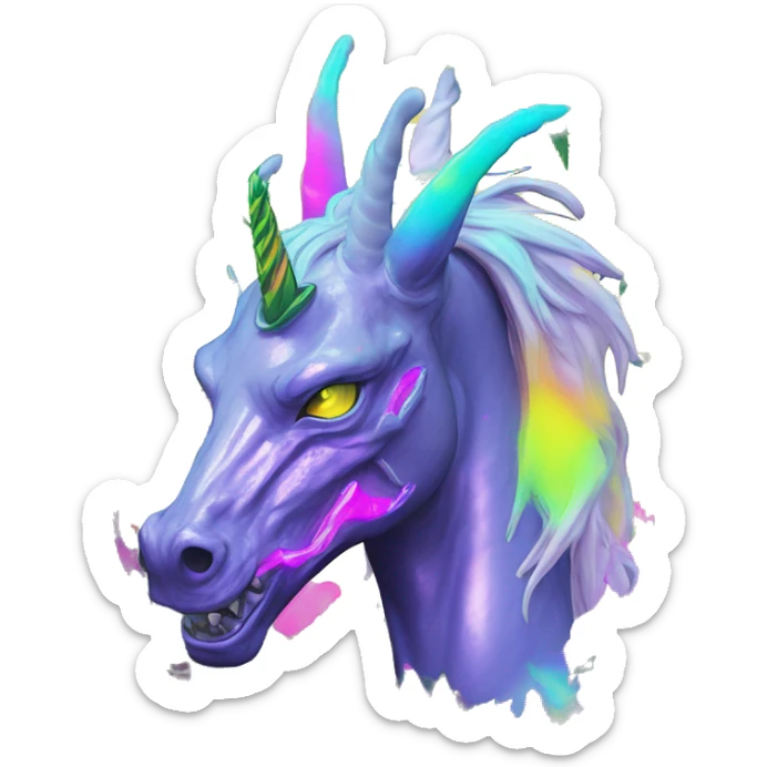 420 .Zombie_ Vaporwave black holographic oilslick zombie dragon unicorn person smoking yellow caution tape hemp leaves unicorn Pegasus hemp plants sticker