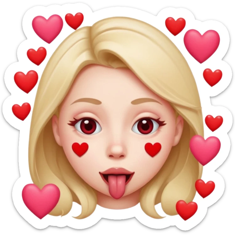 A cross eyed unisex with their tongue out far with Valentine’s Day decor/hearts around eyes facing different directions sticker