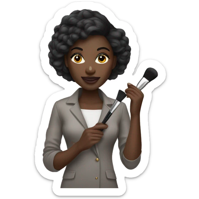 Make makeup artist holding makeup brush dark skin straight hair sticker