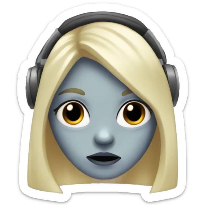 pale zombie girl with blonde hair and headpohones sticker