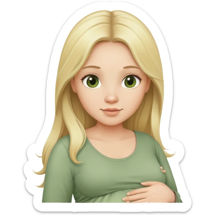 Beautiful Pregnant woman blonde with long hair sage green top sticker