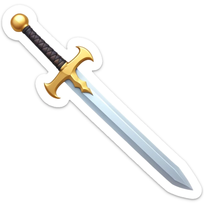 Clash of Clans aesthetic: Cinematic Playful Pixel 3D Sword Emoji, rendered in a 3D vector-style similar to standard emojis with minimal shading and bold, simplified shapes. A compact, distinct form with signature details, softly glowing with a pixelated adventure charm. Simplified yet unmistakably iconic, highly detailed and consistent, glowing with a soft radiance and high shine. Stylized with a touch of classic pixel-art charm and a soft glowing outline, capturing the essence of a beloved gaming relic with a friendly, playful manner! sticker