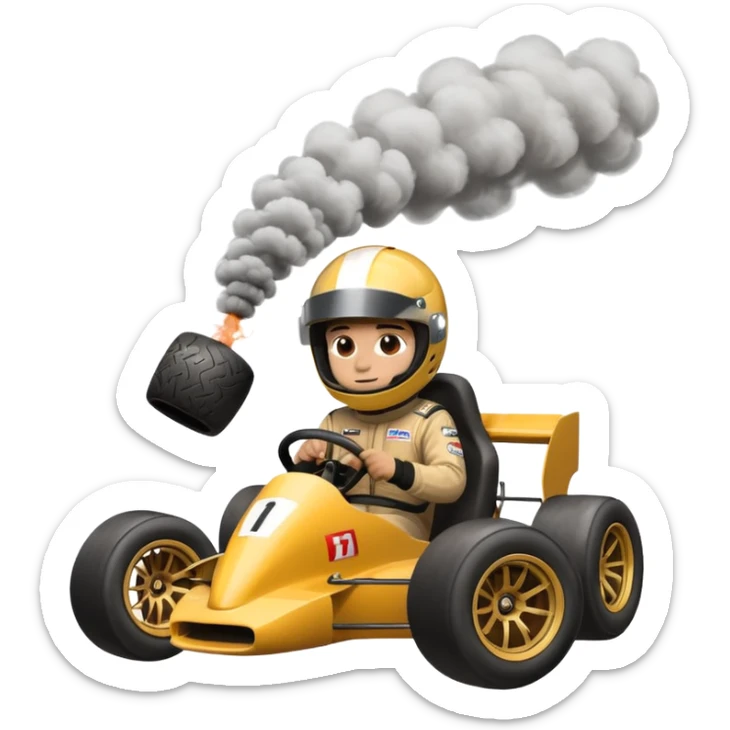 drifting car with tires smoke and a driver with a f1 helmet into the cr sticker