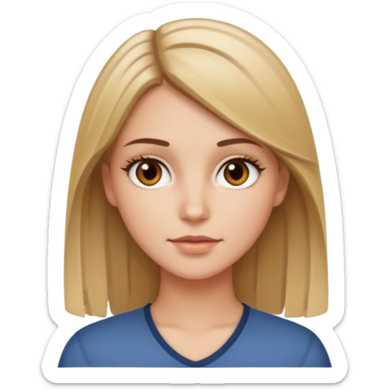 Make a white girl with brown eyes, brown straight hair with blonde highlights sticker