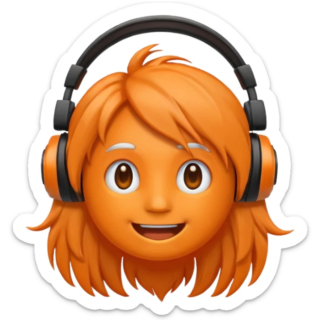 Orange happy face emoji with a couple of hair,headphones,and antennas. sticker