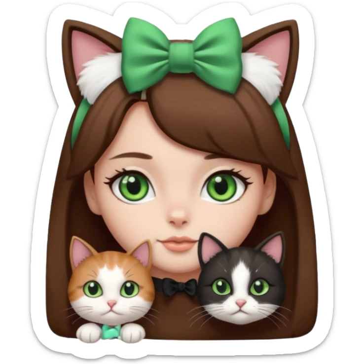 A black and white cat with green eyes she’s a girl she has a bow on her head she’s kinda fluffy  sticker