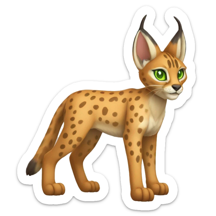 spotted Lynx-Caracal-Fakemon-hybrid with orange points, green eyes brown toes, and short tail, full body sticker