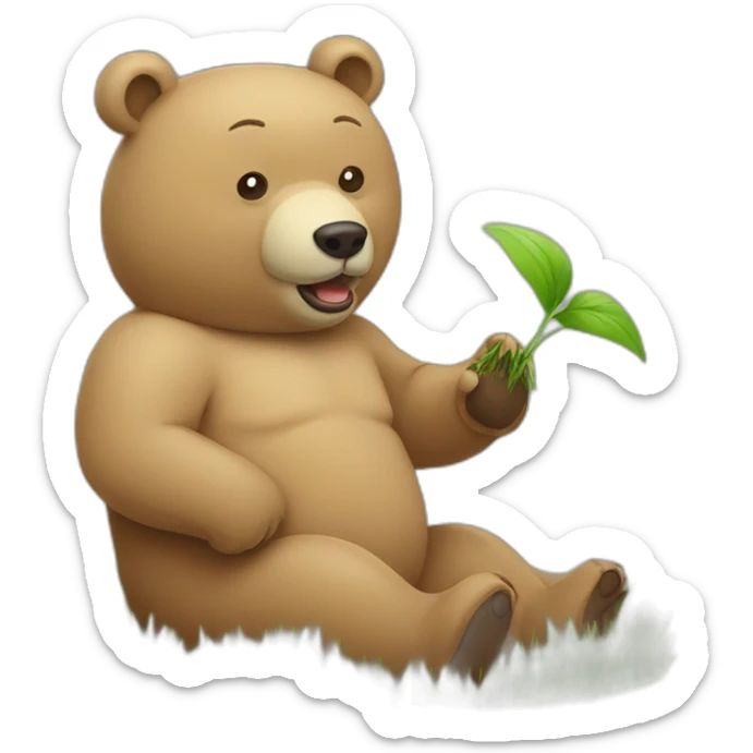 bears eating grass sticker