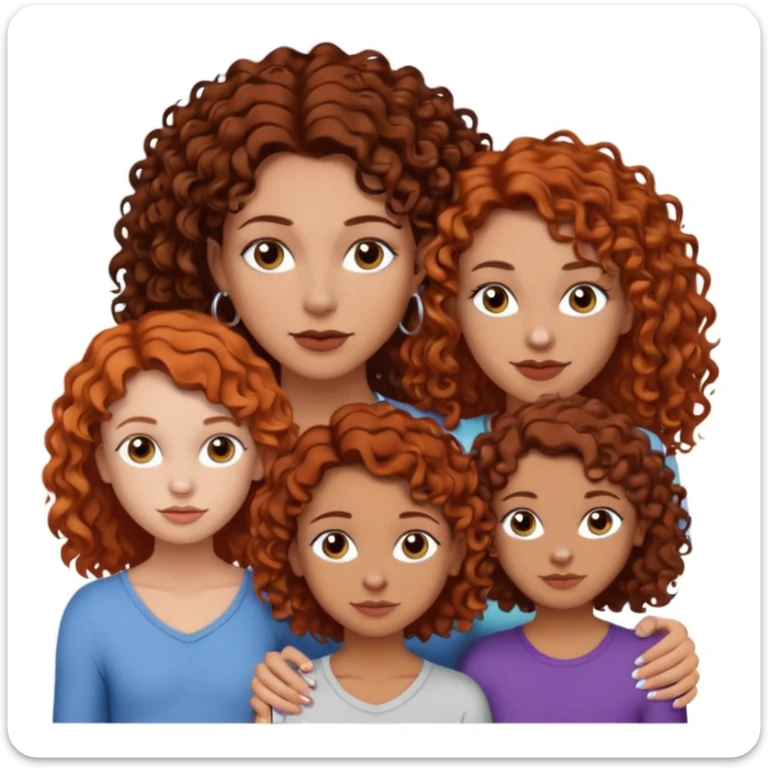 Create a family. A young hot mom. She is an alt girly with dark curly hair, an eyebrow piercing, and a nose ring. Her two teenage kids are gay girlies. One has shoulder length auburn hair and has an eyebrow ring. The other has short bleached curly hair, bleached eyebrows and a lip ring  sticker