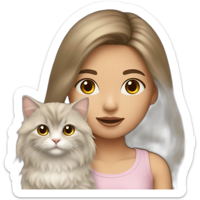 Girl-with-brunette-hair-and-cat-angora-with-beige-hair sticker