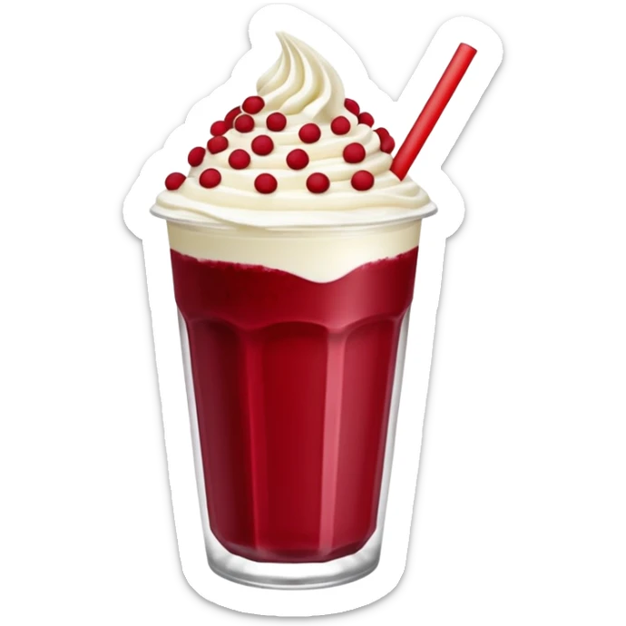 crea una bebida de red velvet con bolitas de yogurt como topping en vaso de plastico con popote sticker