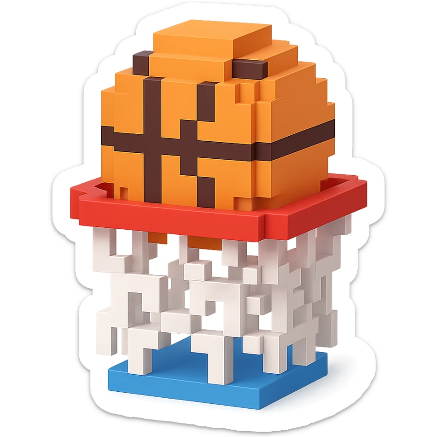 Voxel-style basketball in a net, variation 3 sticker
