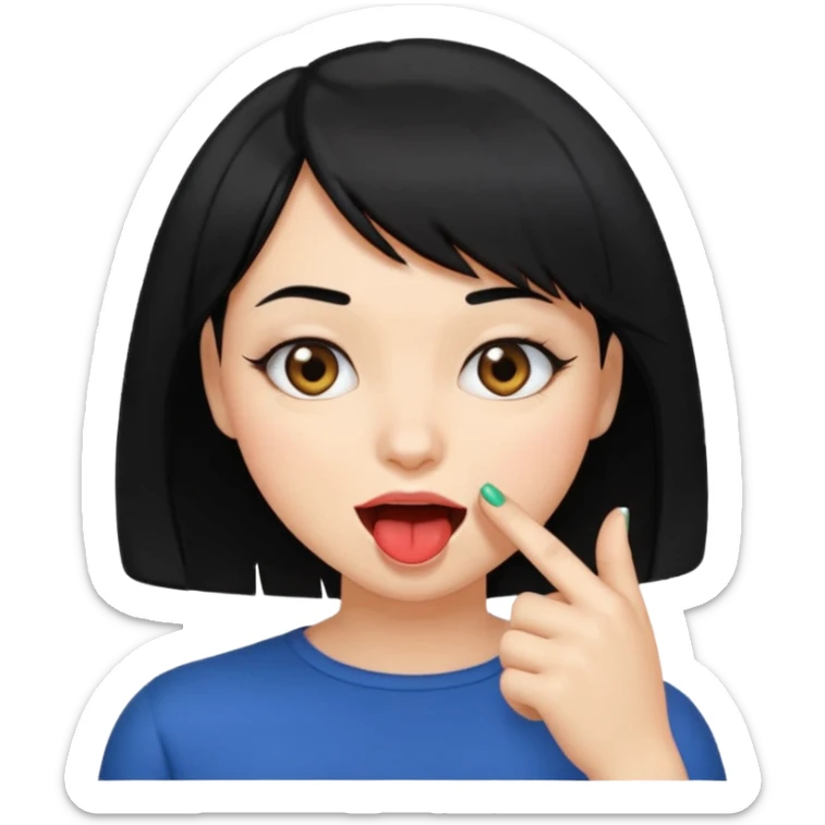 Chicas con pelo negro y corte bob haciendo que se muerde uno de sus dedos de manera picara sticker