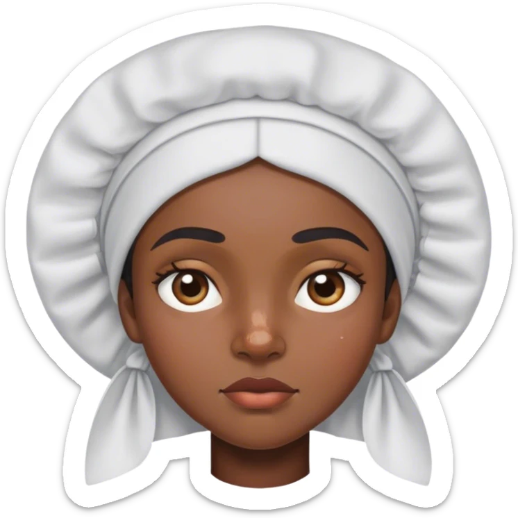 Black girl with a pimple in the middle of her eyebrows with unibrow with bonnet on sticker