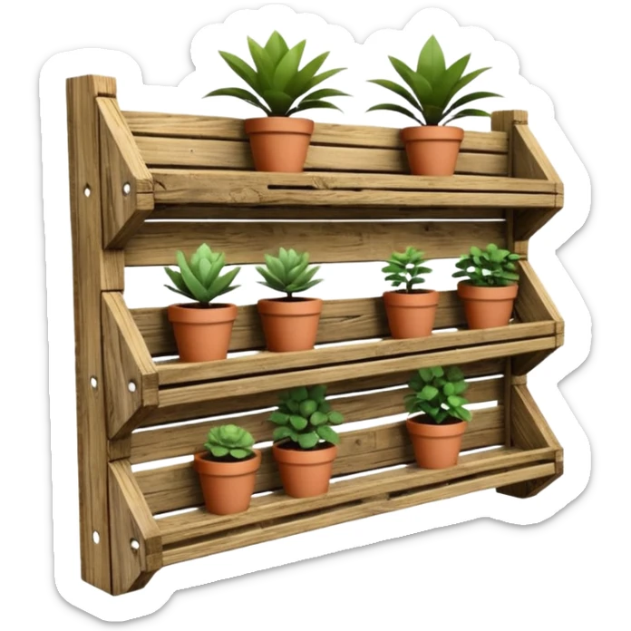 Deep slanted Plant rack made from the wood of old oak pallets  sticker