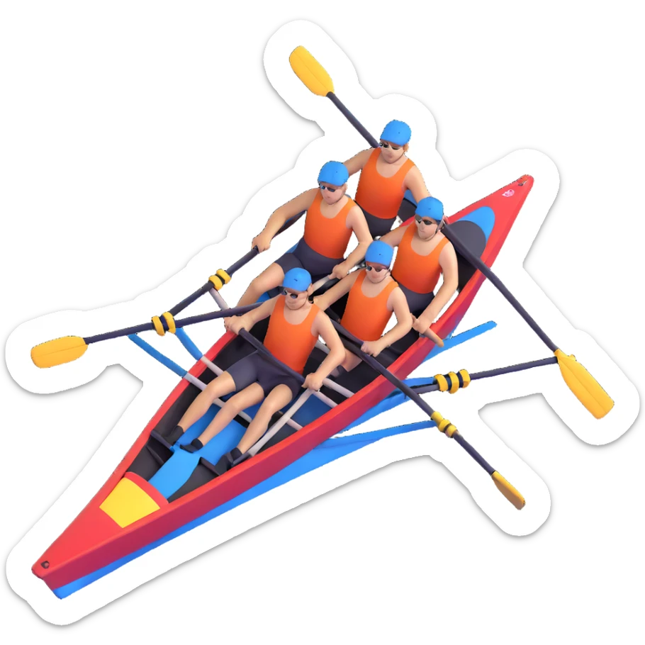 four-person Olympic rowing boat with professional racing style, four rowers included, detailed, top-down view sticker