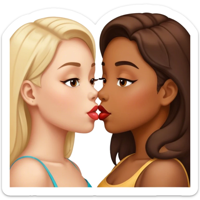Chinese girl and brown girl kissing on the lips sticker