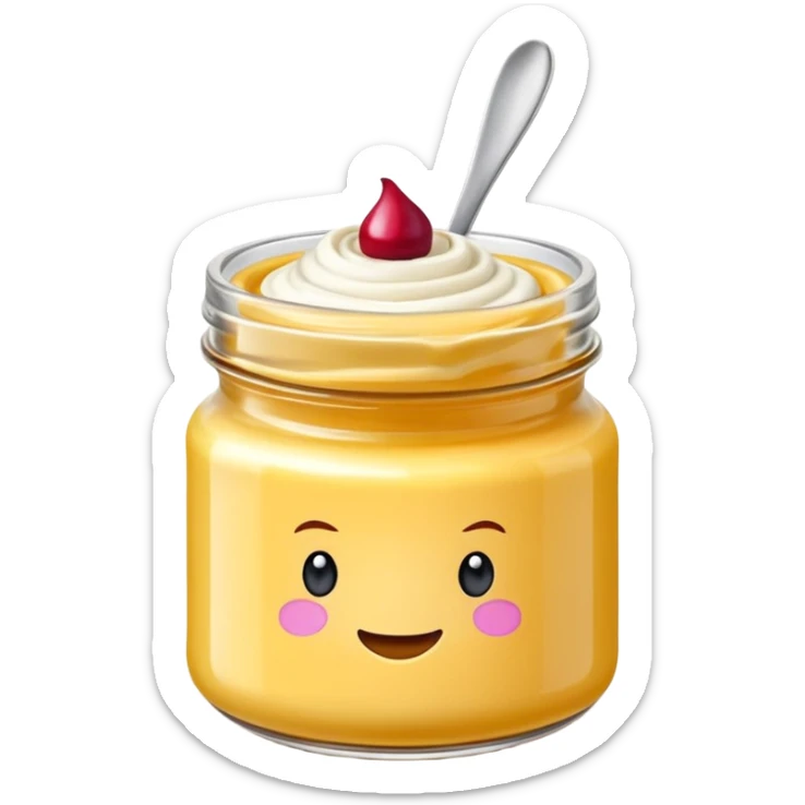 Una miniatura fotorrealista de una mantequilla corporal batida en un tarro de varios colores llamativos combinados de forma batida hasta arriba. Estilo: postre, arte, colores vibrantes. sticker